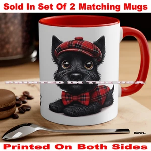 DigiPups Scottish Terrier Perro Rojo Cuadros Conjunto Dibujos Animados Taza de Café Juego de 2 Tazas - Imagen 1 de 3