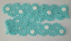 Beautiful Handmade Crochet Queen Anne Soft Lace Scarf Aqua & White Flowers - Bild 1 von 8