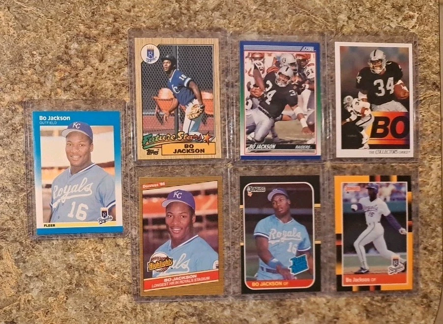 (7) Tarjeta de novato Bo Jackson 1987 Fleer RC Topps Donruss 1988 1990 1986 Highlights Foto 1 de 4