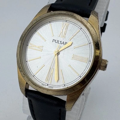 Pulsar 石英手表 PC21-X090 女士金色皮革日本模拟全新电池 — 第 1/4 张图片