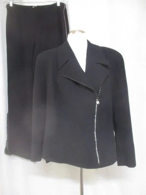 ESCADA Negro Mujer Pantalón Traje Blazer Chaqueta Pantalones Estrás Cremallera eu 44 leer Foto 1 de 4