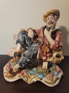 Capodimonte Italien Figur Hobo Tramp mit Tasse sitzend auf Bank alter Mann VINTAGE 10,5" - Bild 1 von 24
