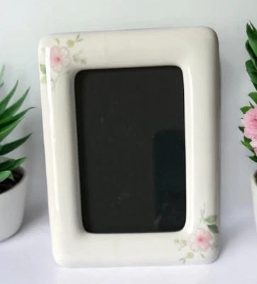 VINTAGE Porcelain Picture Frame White Pink Floral Fits 5”x 3.5” Taiwan FAST SHIP - Image 1 of 4