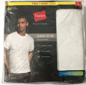 Hanes Platinum 6er Pack weiße T-Shirts Herren Gr. L super weich Baumwolle feuchtigkeitsableitend NEU - Bild 1 von 11