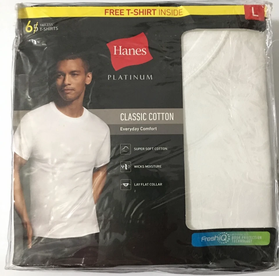 Hanes Men 3 Whites Crew-neck Undershirt Top Size L 100 Cotton T-shirt S15