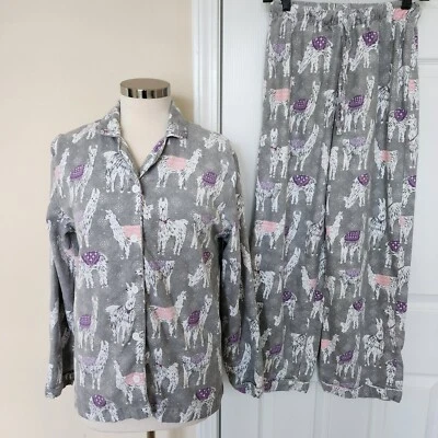 Pottery Barn PB Teen Size Small Grey Gray Cotton Flannel Llama Pajama Set PJs - Image 1 of 4