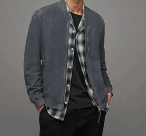 Mens Dark Grey leather Trucker jacket pure suede slim fit bomber biker jackets S - Picture 1 of 4
