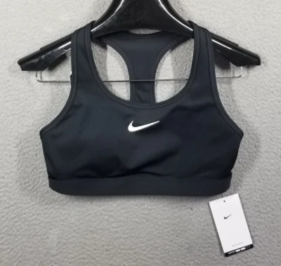 Nike Women's Swoosh Medium Support Sports Bra BLACK | WHITE Small - Image 1 of 4