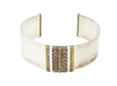 Brazalete DISEÑADOR 925 Plata Vintage Brillante Detalle Tres Tonos BT6976 Foto 1 de 4