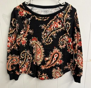 Loft Outlet Pullover Sweater. Black/Paisley Pattern. Ruffles. Size XSP. NWT. - Picture 1 of 10