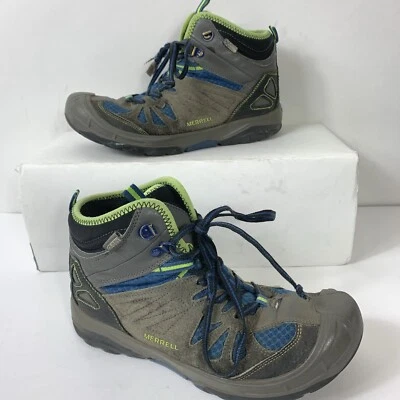 Zapatos de senderismo Merrell Capra Mid Suede Gris Azul 6Y Mujeres US 7.5 Uk 5 EU 37 WTRPF Foto 1 de 4