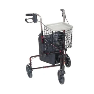 3-Wheel Rollator Rolling Walker - Flame Red with Basket Tray and Pouch - Picture 1 of 2
