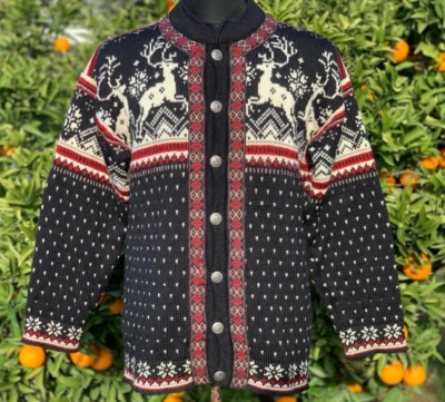 Cardigan Dale Of Norway Snow Deer Winter Knit Sweater Cardigan Size L 52 54 - Image 1 of 4