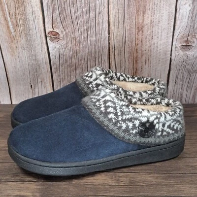 Clarks Amanda Winter Clog Scuff Slippers Nikki Fur Slip On Women's 9 Navy Gray - Imagem 1 de 4