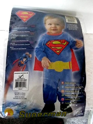Rubie's Superman Classic Romper Removable Cape Halloween Costume Newborn 0-6 Mos - Image 1 of 4