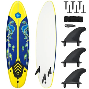 6' Surfboard Foamie Body Surfing Board W/3  Fins & Leash for Kids Adults Yellow - Picture 1 of 12