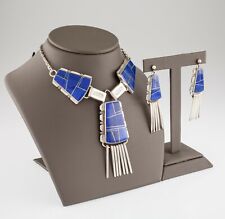 Navajo Lapis lazuli Sterling Silver Necklace & Matching Earrings by J. Charley