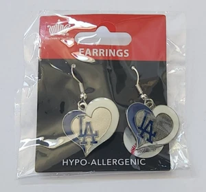 LOS ANGELES DODGER SILVER/WHITE/BLUE HEART EARINGS by AMINCO - Picture 1 of 1