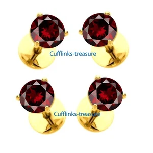 Natural Garnet Gemstones with Gold Plated 925 Solid Silver Tuxedo Buttons set #8 - Picture 1 of 6