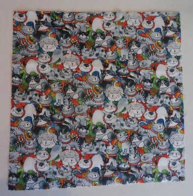 Group A - Fabric Cotton 1 Piece 10 1/2" x 10 1/2" Cats with Red Collars - Image 1 of 3