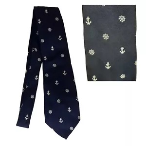 Neck Tie Nautical Anchor Wheel 55" Navy Blue White Halliford Ties Ltd England - Picture 1 of 10