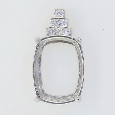 Sterling Silver Semi Mount Pendant Setting Cushion CU 16x12mm White Topaz - Image 1 of 4