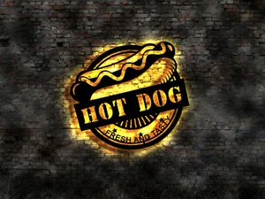 3D Wandbild Schild Hot Dog Brötchen Wurstkocher Verkaufswagen Aufsteller sign - Bild 1 von 1