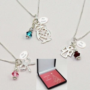 Collar de Plata de Ley Con Birthstone. Personalizado Grabado! Navidad Caja - Imagen 1 de 13