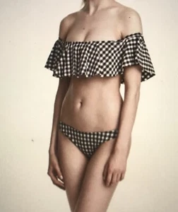 H&M Brand Black & White Gingham Fully Lined Off The Shoulder Bikini Size 10 - Picture 1 of 9