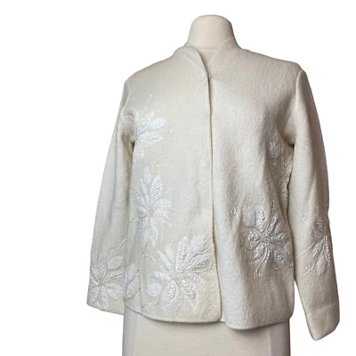 Cárdigan Chaqueta De Colección Talbots 100% Lana Bordada Floral Mujer Talla Pequeña Pequeña Pequeña Foto 1 de 4