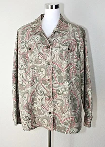 ALFRED DUNNER Women's Casual Jacket Button Up Beige Green Pink Paisleys 18W #04 - Picture 1 of 7