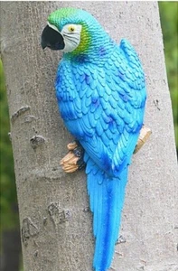 Blue Parrot Bird Statue Garden Sculpture Tabletop Figurine Home Decor Gifts - Picture 1 of 3