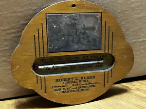 Vintage 1940’s? Wood KLAUS FUNERAL HOME THERMOMETER CREEPY HAMILTON OHIO - Picture 1 of 7