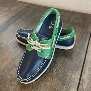Cole Haan Air Boat 2 Eye Oxford Green and Blue Leather Boat Shoes Kids Sz 1 Read - Picture 1 of 21