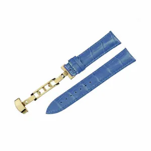 Blue Alligator Grain Leather Watch Strap Band Gold Deployment Clasp 12 ~ 24 MM - Picture 1 of 3
