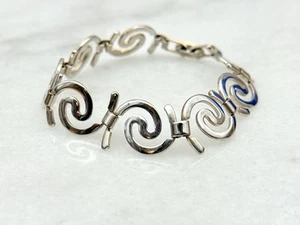 Vintage Taxco Mexico 925 Sterling Modernist Swirl Panel Bracelet 7.25” - Picture 1 of 5