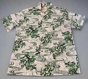 Vintage 60s SEARS Hawaiian Fashions White Green Abstract Button Up Shirt Large - Picture 1 of 7
