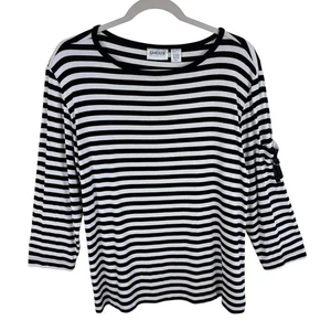 Chico's Travelers Black White Striped 3/4 Sleeve Liquid Knit Pullover Blouse XL - Picture 1 of 5