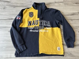 Vintage Nautica 1/4 Zip Pullover Fleece Mens Size M Color Block Yellow Casual - Picture 1 of 13