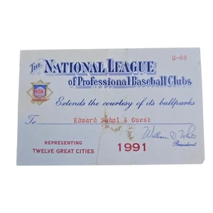 National League All Ballparks 1991 Season Pass Umpire Edward Sudol - Picture 1 of 8