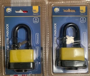 Laminated padlock 2 X  50mm Long Shackle  Heavy Duty Waterproof Steel Padlock - Picture 1 of 5
