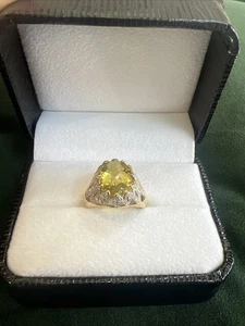 Stunning Diamonique Citrine & Simulated Diamond 9ct Gold Ring Size P - Picture 1 of 24
