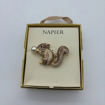 Broche prendedor ardilla ardilla cristal simulado tono dorado Napier nuevo en caja Foto 1 de 3