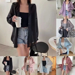 Sun Protection Clothing Coat Mesh Cardigan Casual Korean Long Sleeve Loose - Picture 1 of 17