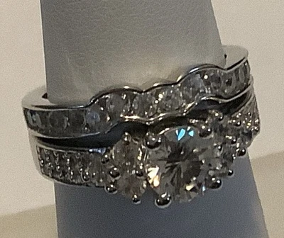 Conjunto de alianza de boda de tres piedras aniversario con circonitas .925 talla 7 (1139) Foto 1 de 4