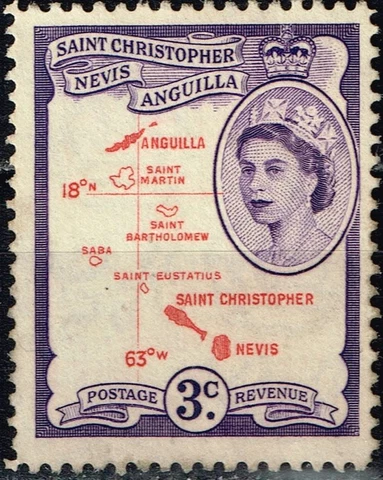 St.Christopher British Caribbian Islands Colonial Map stamp 1956 MNG B-1 Cover