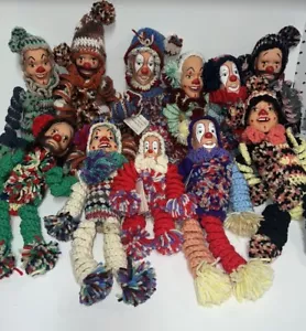 Vintage gehäkelter Körper Clown Puppen bunt kitschig Garn Glocken Handarbeit 12" Lot - Bild 1 von 23