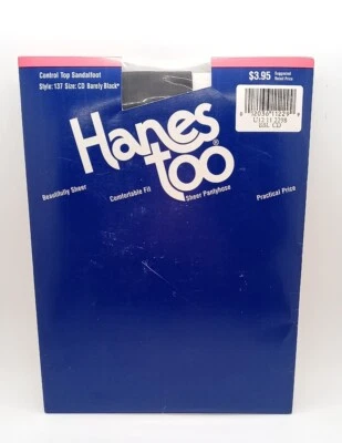 复古 90 年代 Hanes 连裤袜透明黑色 Sandalfoot 紧身衣 尺寸 CD 款 137 全新 — 第 1/4 张图片