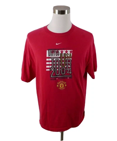 Manchester United Tour 2004 Soccer Futbol Mens SS Crew Neck Red T Shirt Nike L Cover