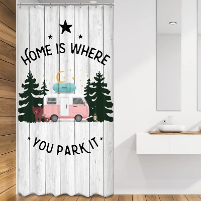 Camper RV Shower Curtain 36X72 Inch Narrow Rustic Farmhouse Camping Travel Trail - Изображение 1 из 4